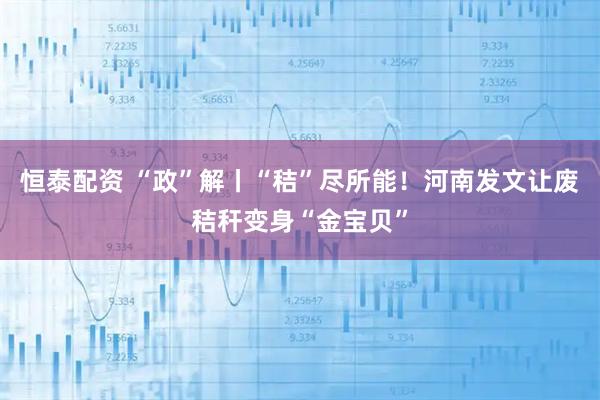 恒泰配资 “政”解丨“秸”尽所能！河南发文让废秸秆变身“金宝贝”