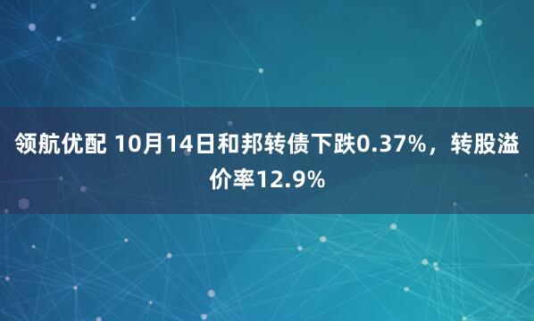 领航优配 10月14日和邦转债下跌0.37%，转股溢价率12.9%